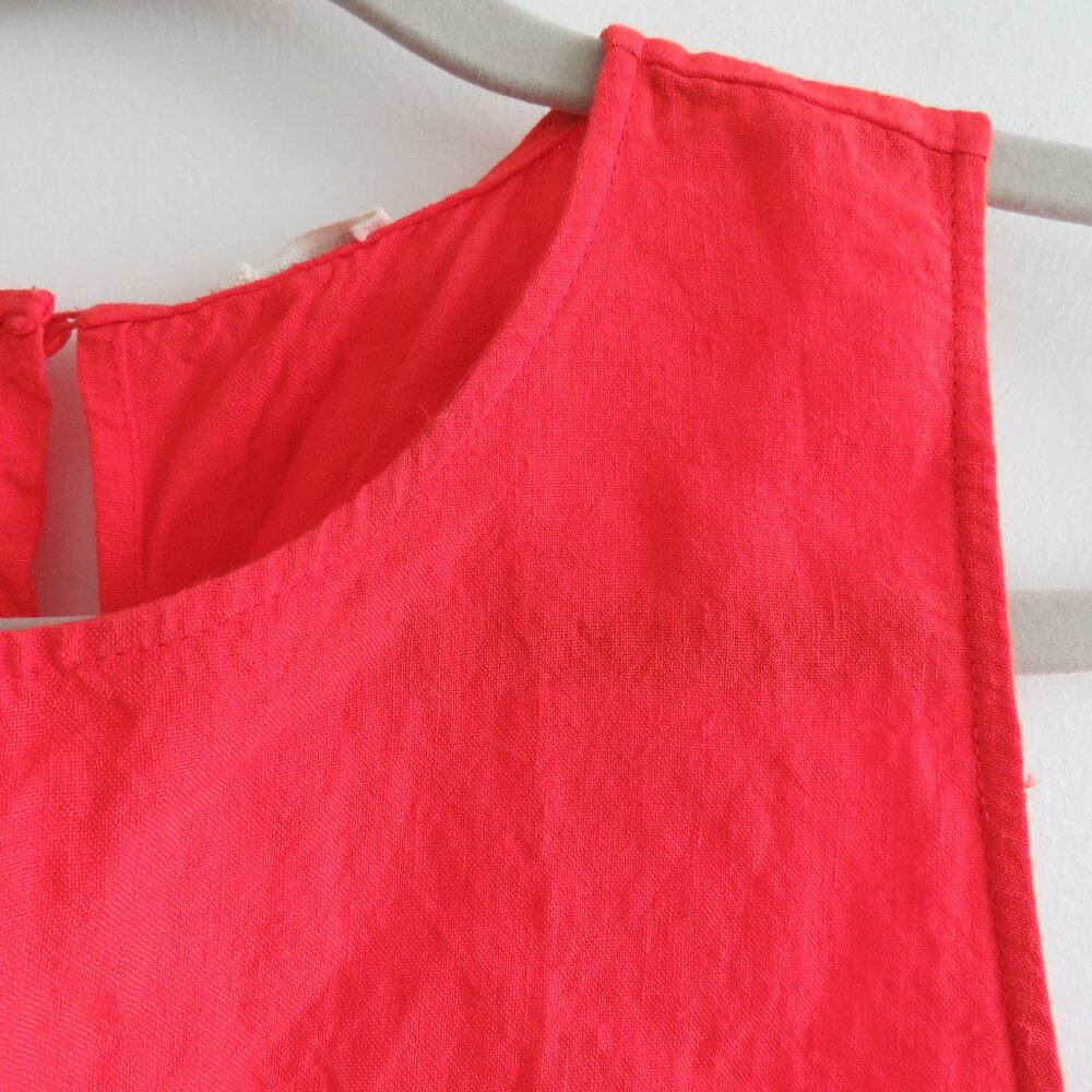 APUNTOB Red Oversized Gauzy Lagenlook Sleeveless Linen Blend Midi Pocket Dress - Picture 7 of 15